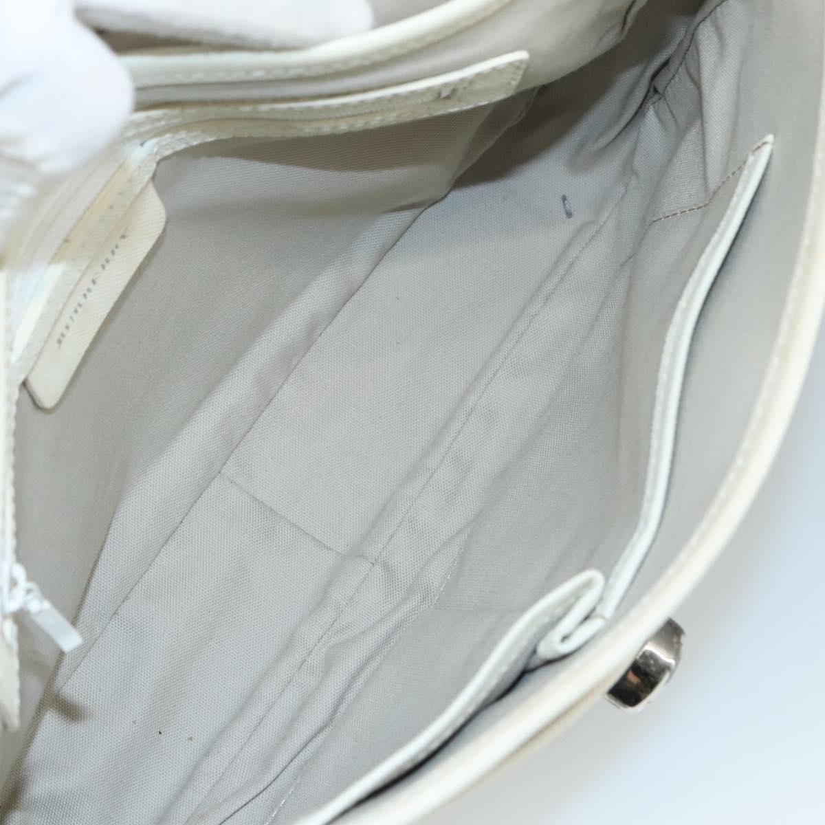 BURBERRY Nova Check Shoulder Bag Canvas Leather Beige White Silver Auth 108570