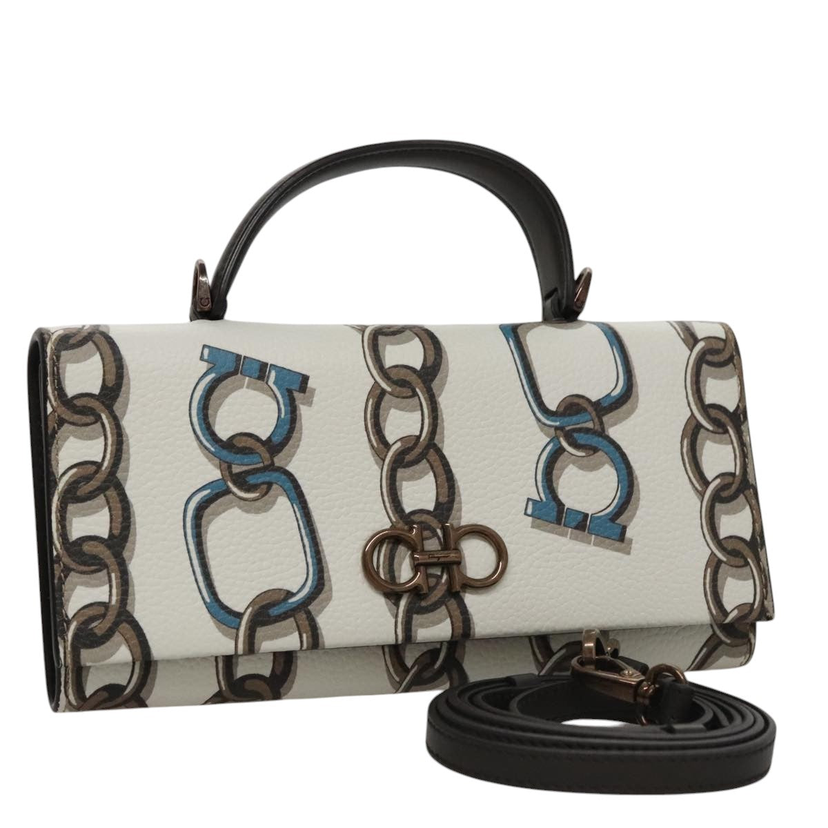 Salvatore Ferragamo Gancini Shoulder Wallet Leather White Auth 108583V