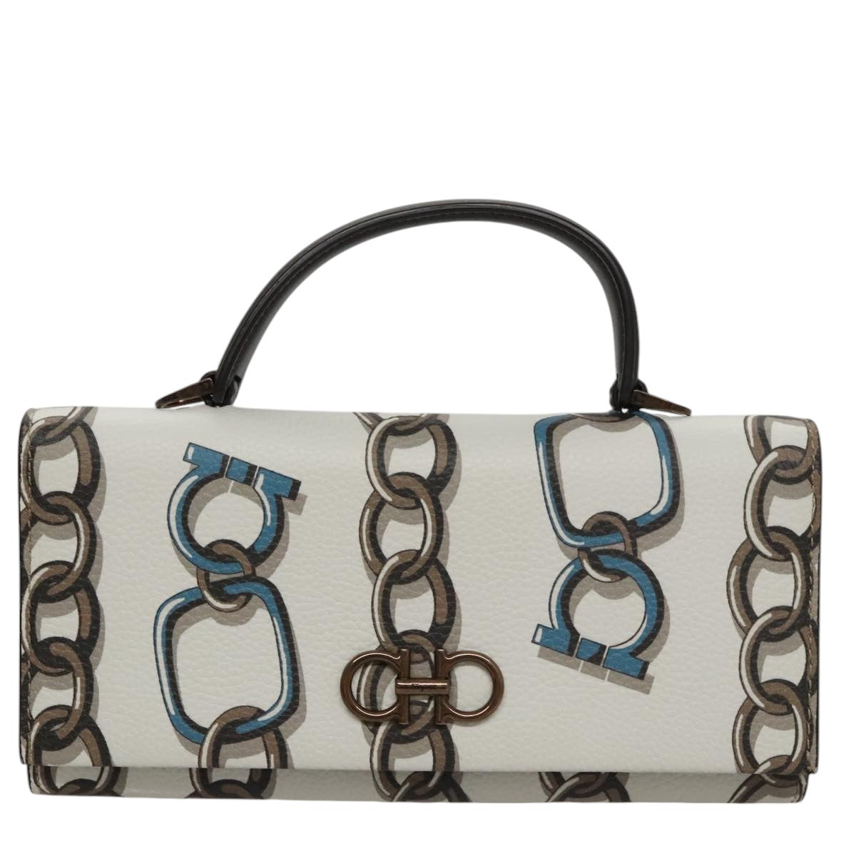 Salvatore Ferragamo Gancini Shoulder Wallet Leather White Auth 108583V