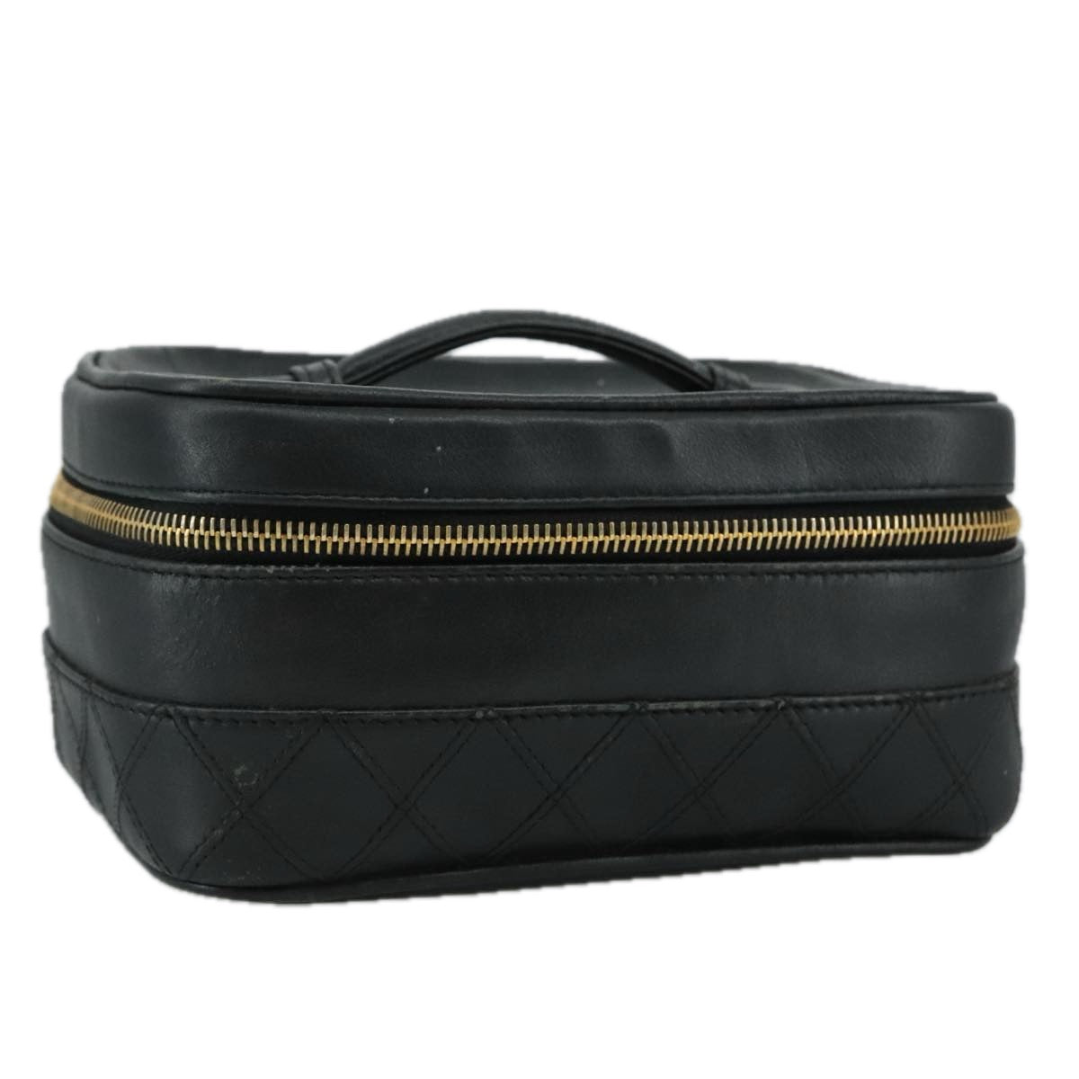 CHANEL Bicolore Vanity Hand Bag Leather Black Gold CC Auth 108585