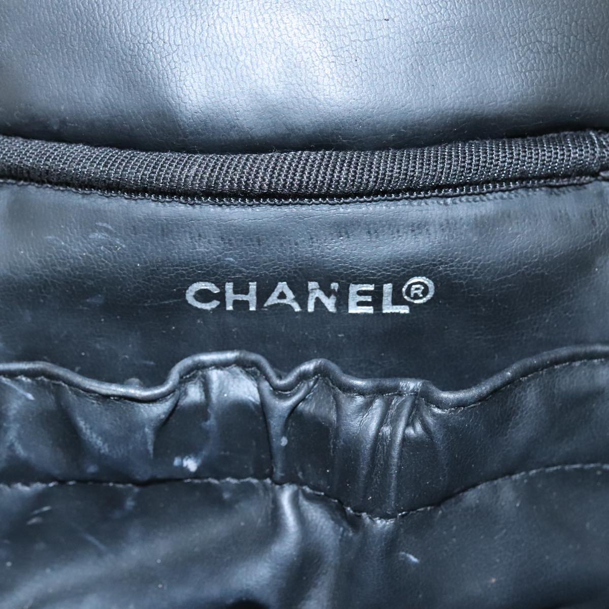 CHANEL Bicolore Vanity Hand Bag Leather Black Gold CC Auth 108585