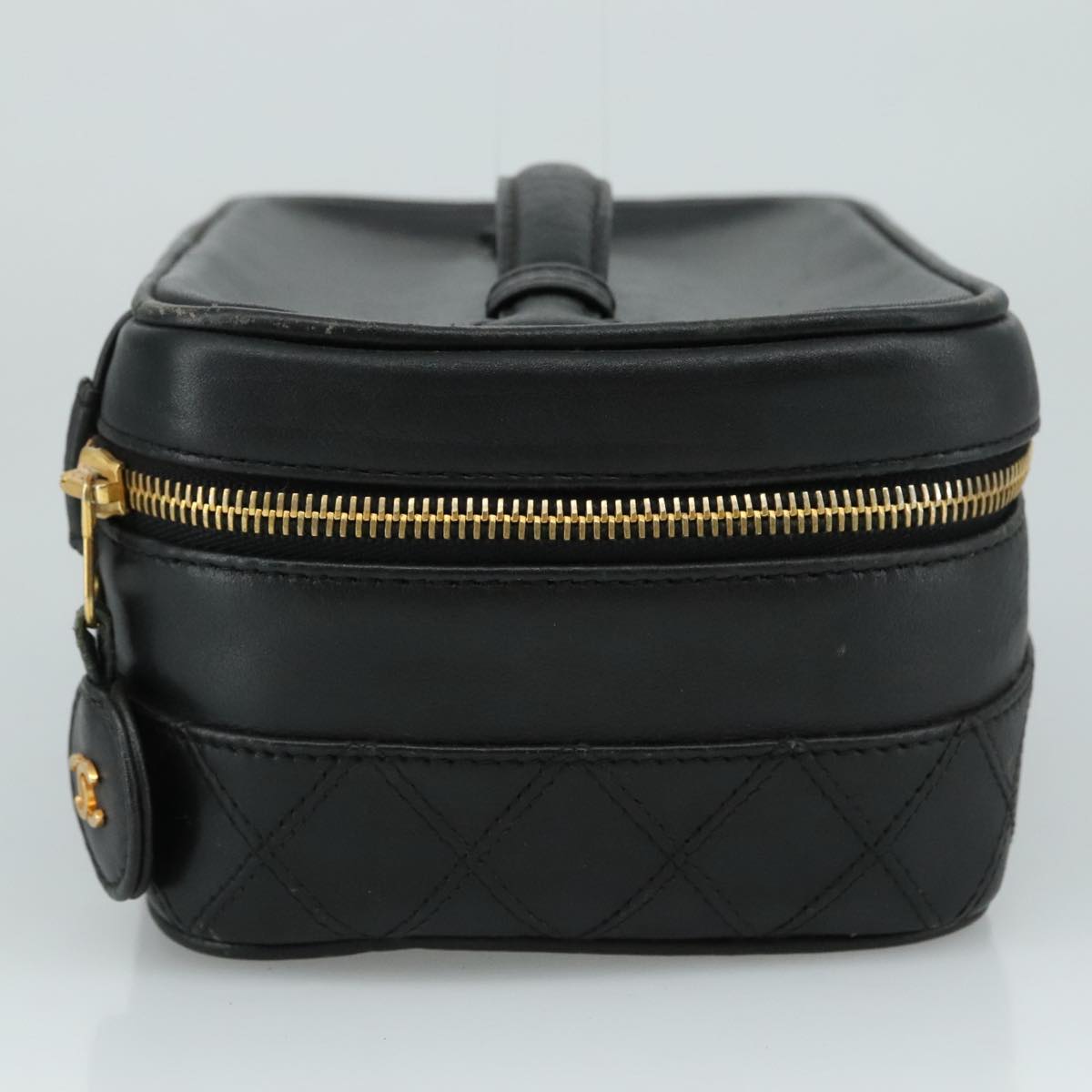 CHANEL Bicolore Vanity Hand Bag Leather Black Gold CC Auth 108585