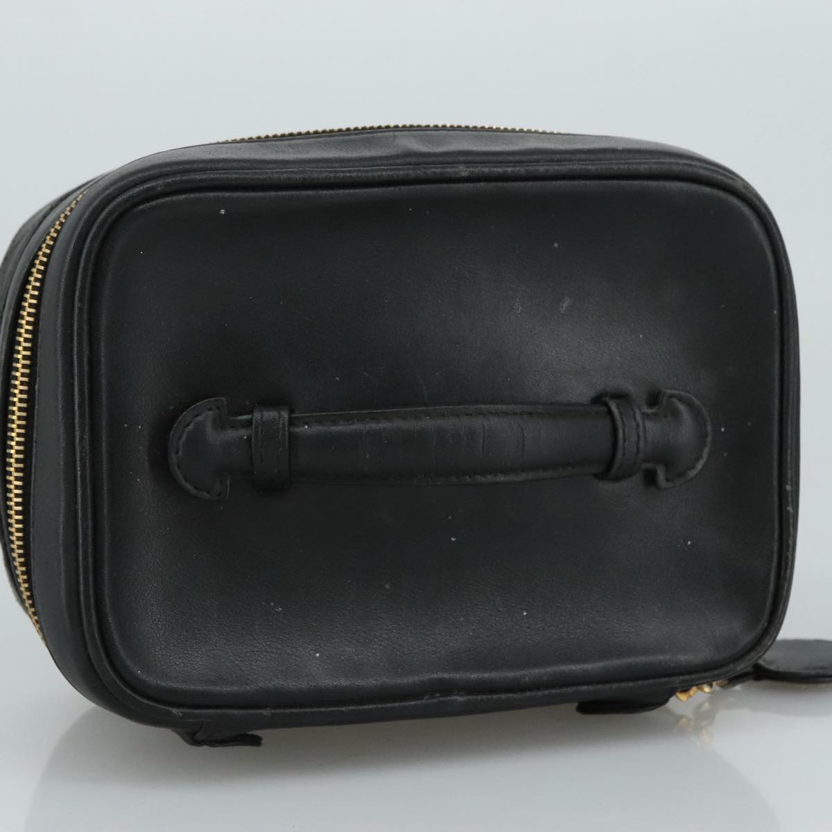 CHANEL Bicolore Vanity Hand Bag Leather Black Gold CC Auth 108585