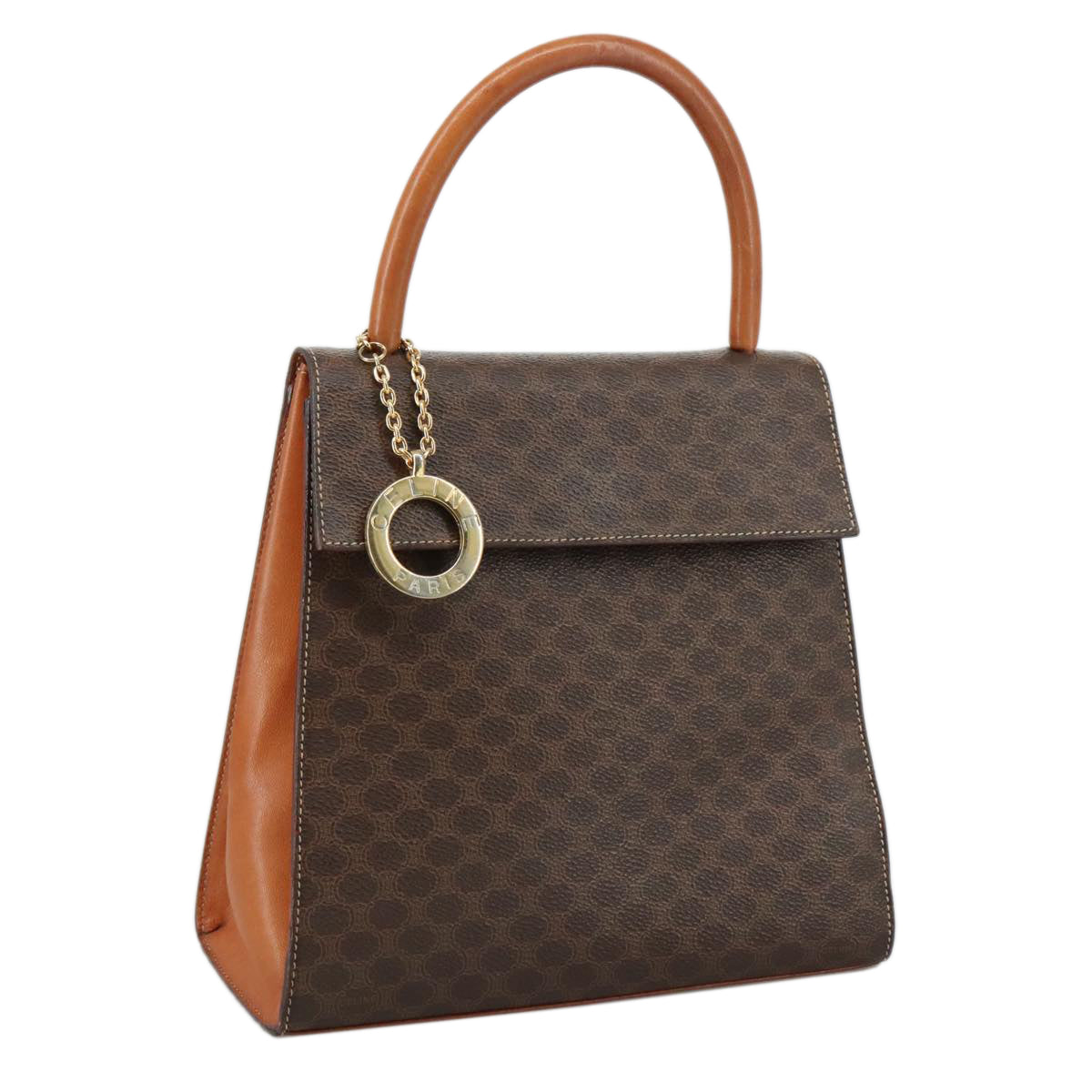 CELINE Macadam Canvas Hand Bag PVC Leather Brown Auth 108632