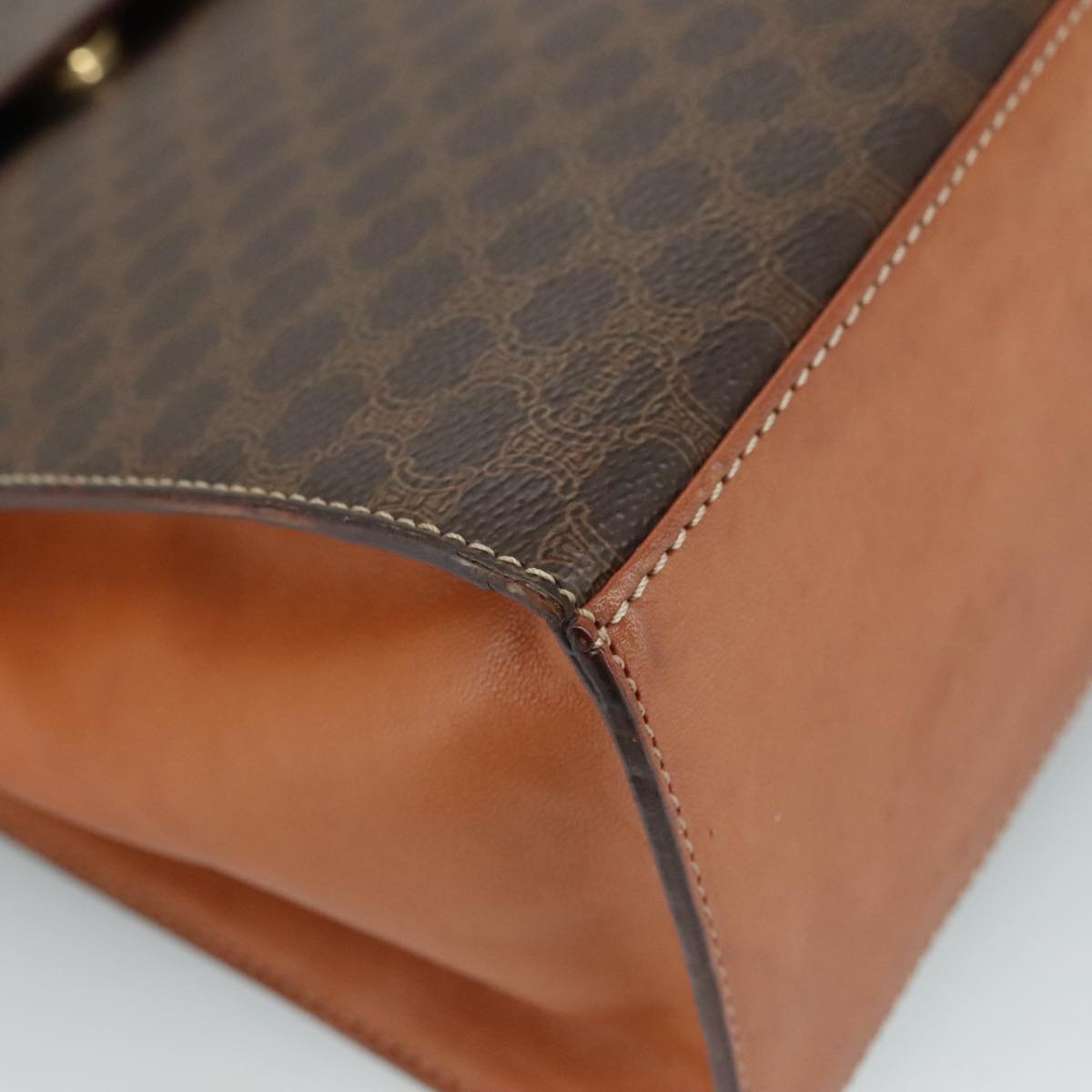 CELINE Macadam Canvas Hand Bag PVC Leather Brown Auth 108632