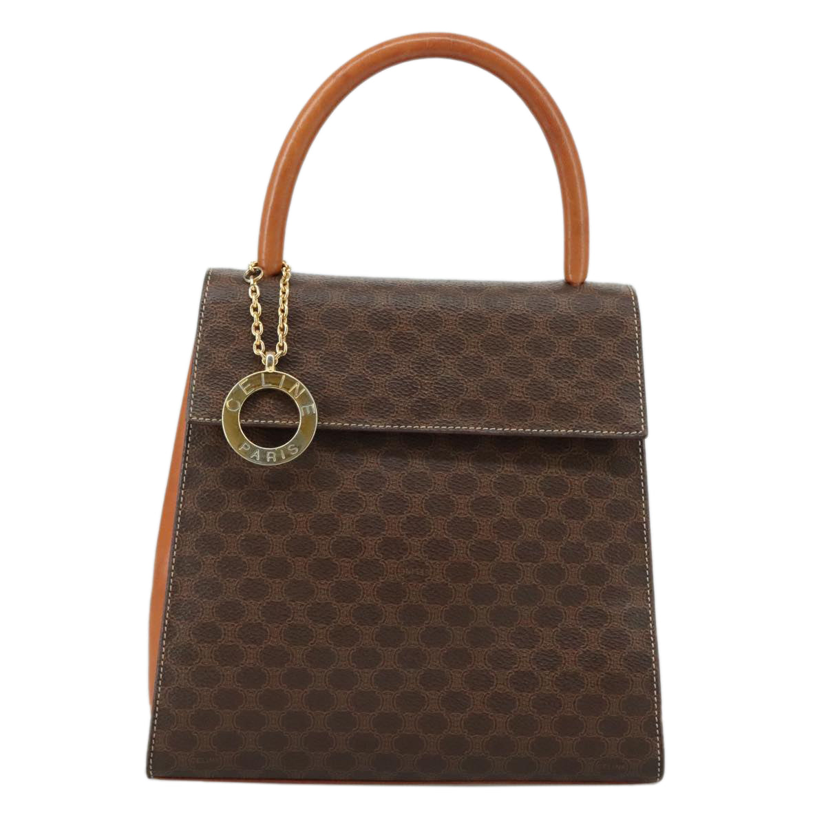 CELINE Macadam Canvas Hand Bag PVC Leather Brown Auth 108632