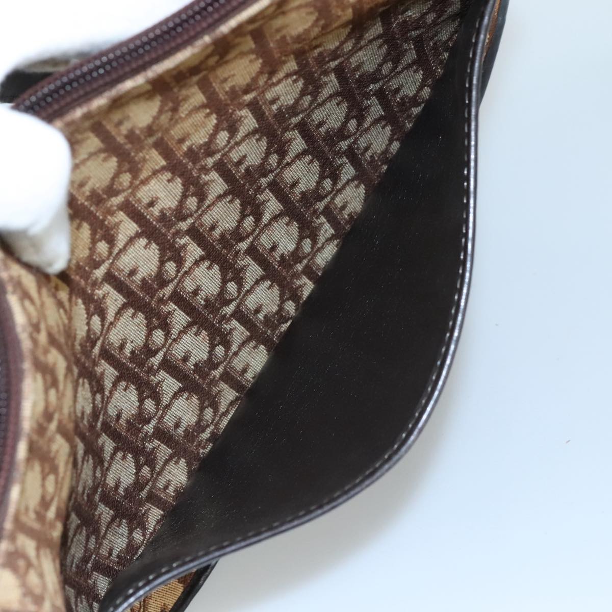 Christian Dior Trotter Canvas Shoulder Bag Brown Auth 108645V