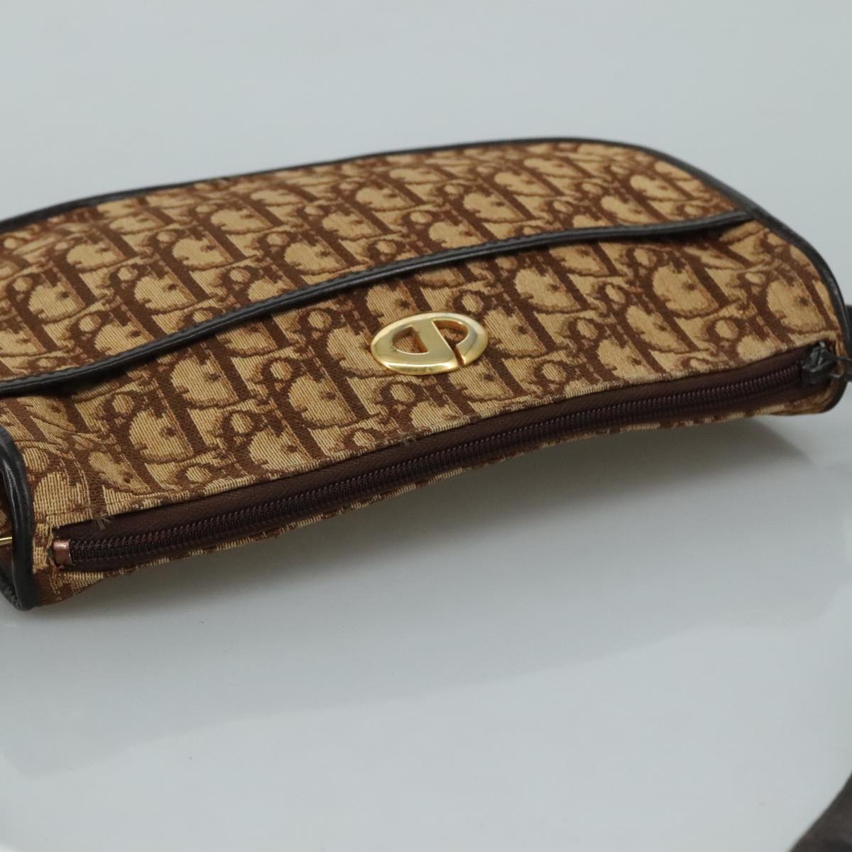 Christian Dior Trotter Canvas Shoulder Bag Brown Auth 108645V