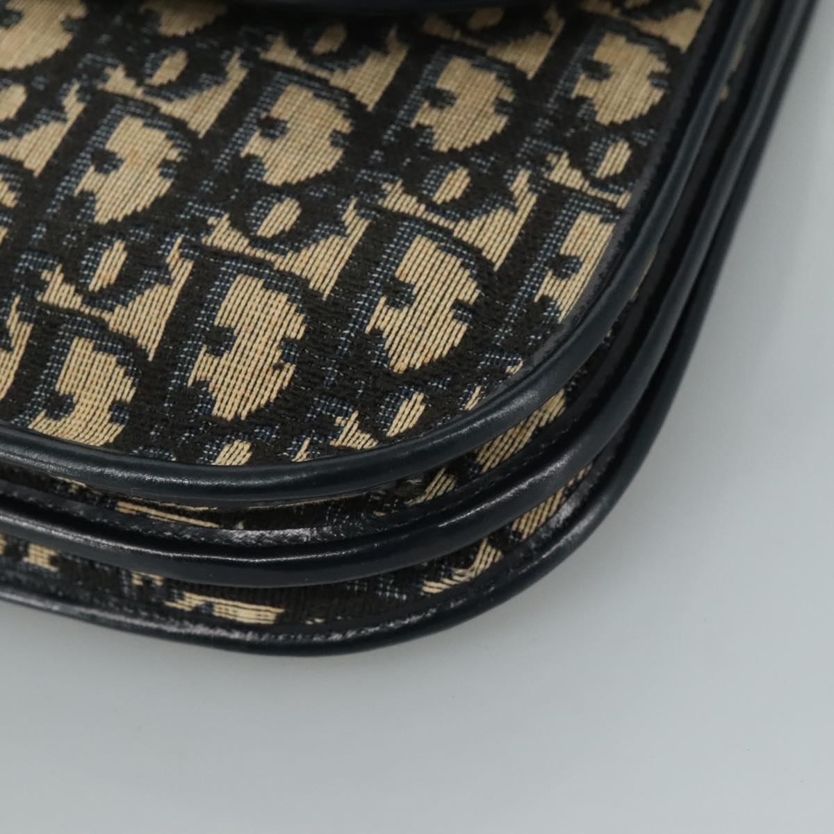 Christian Dior Trotter Canvas Shoulder Bag Navy Gold Auth 108685