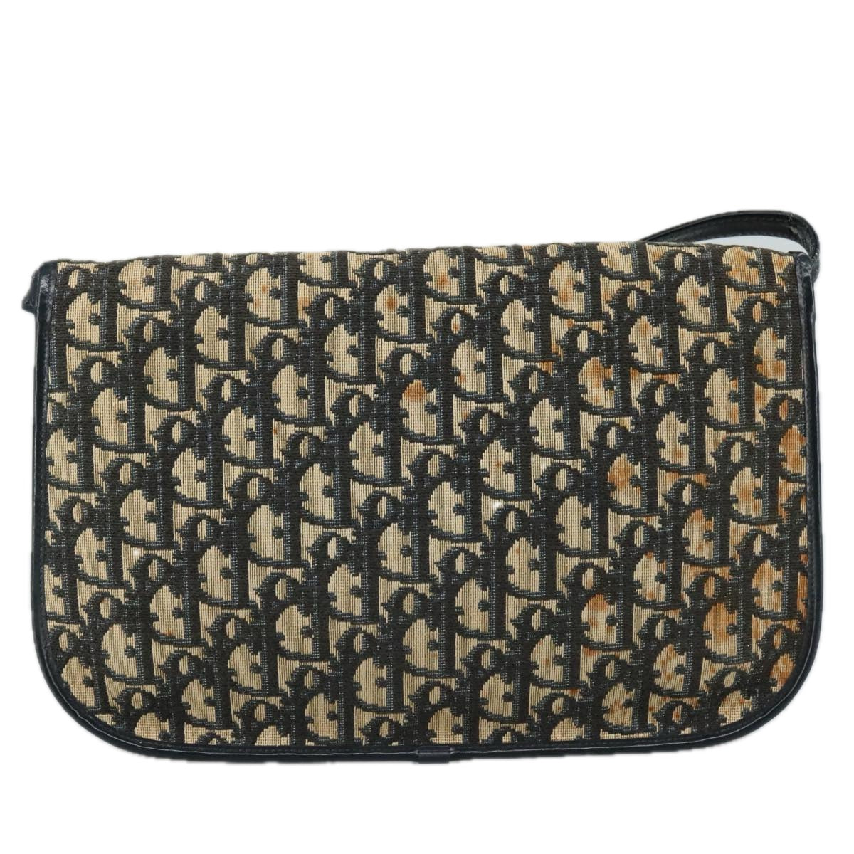 Christian Dior Trotter Canvas Shoulder Bag Navy Gold Auth 108685