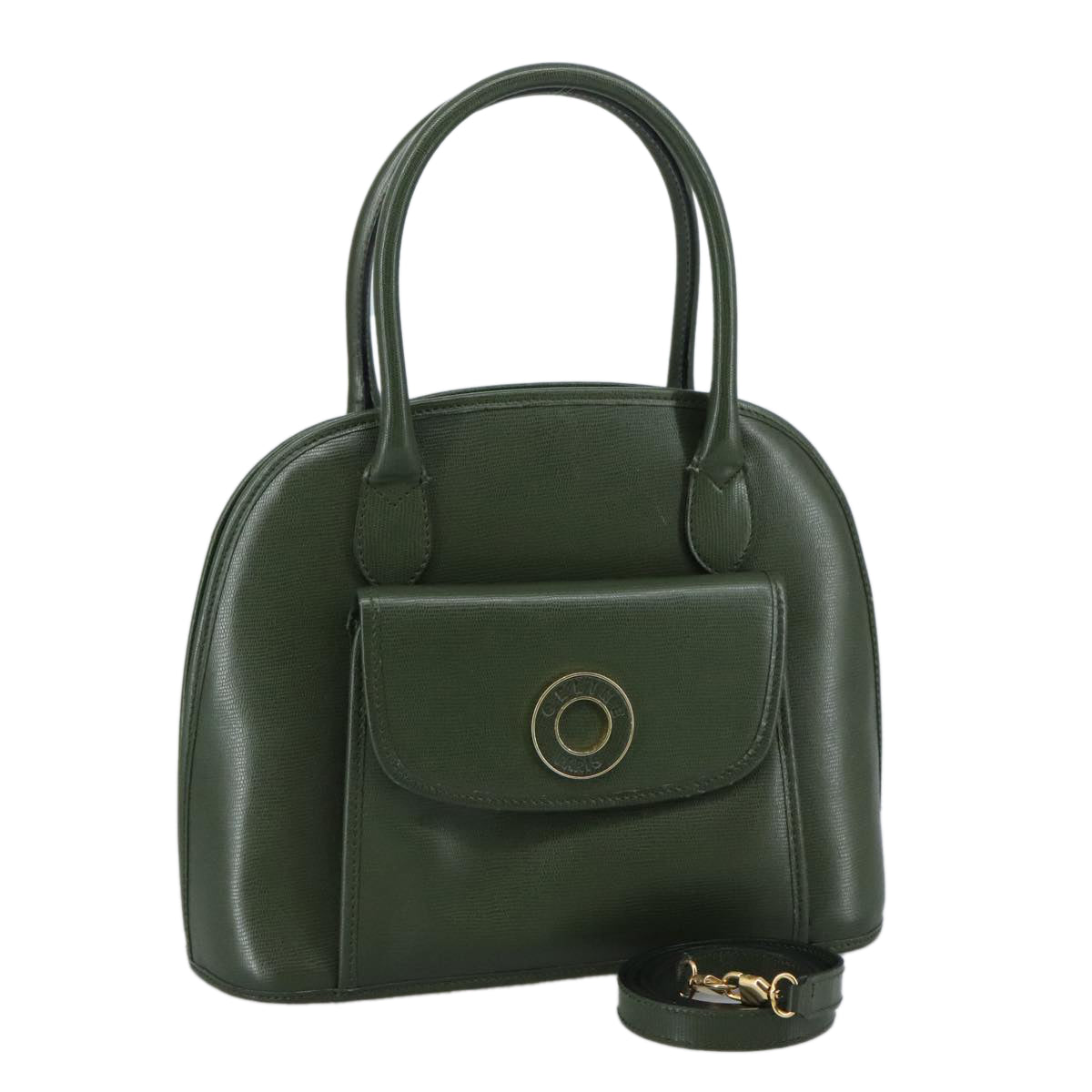 CELINE Hand Bag Leather 2way Khaki Auth 108739