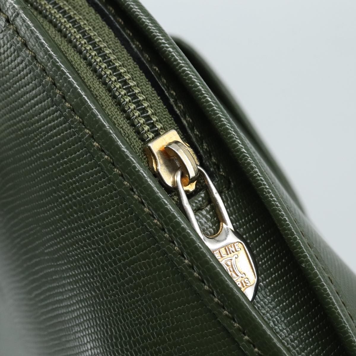 CELINE Hand Bag Leather 2way Khaki Auth 108739