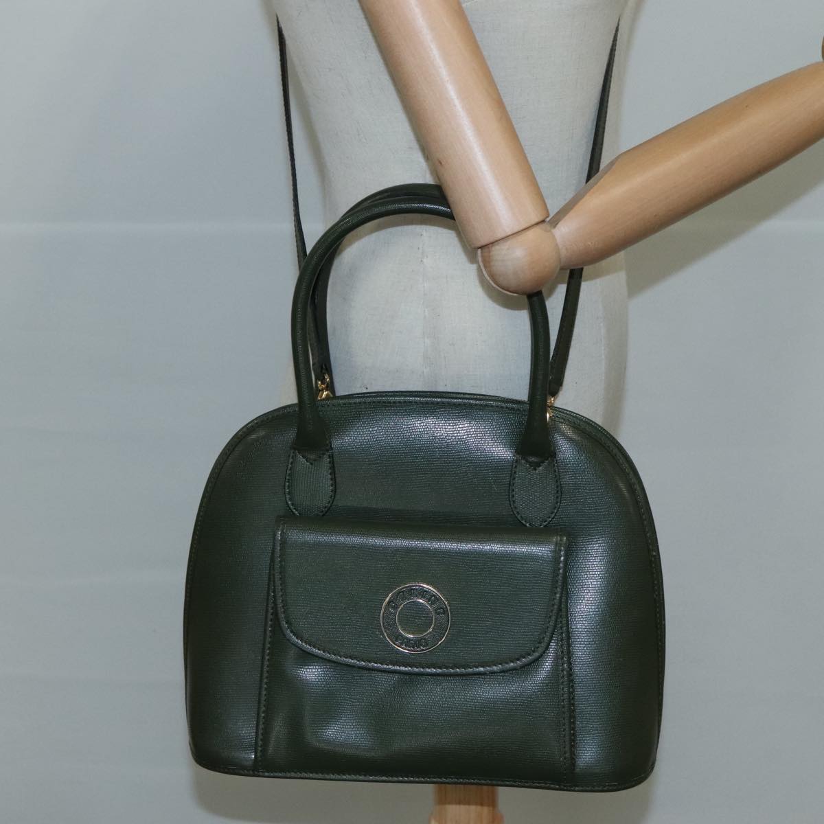 CELINE Hand Bag Leather 2way Khaki Auth 108739