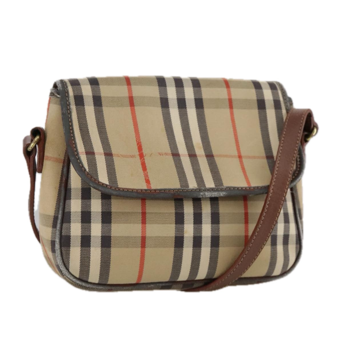 BURBERRY Nova Check Shoulder Bag Canvas Beige Auth 108751