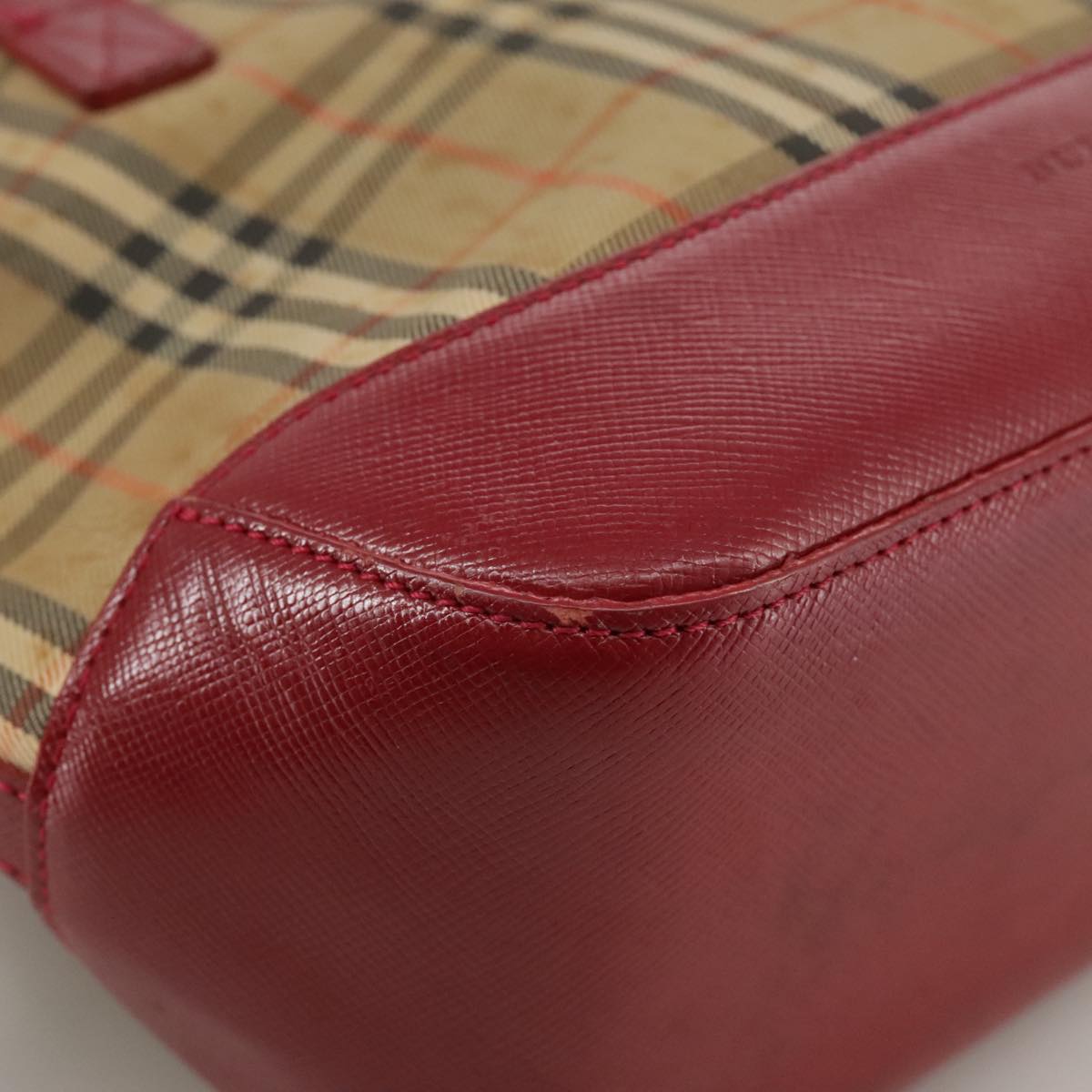 BURBERRY Nova Check Hand Bag Canvas Beige Red Auth 108752
