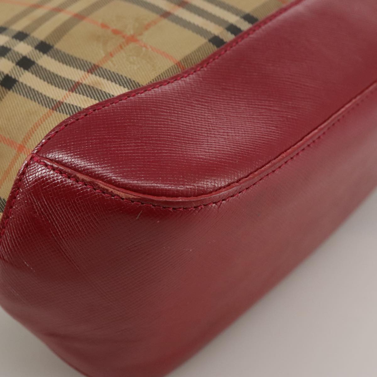 BURBERRY Nova Check Hand Bag Canvas Beige Red Auth 108752