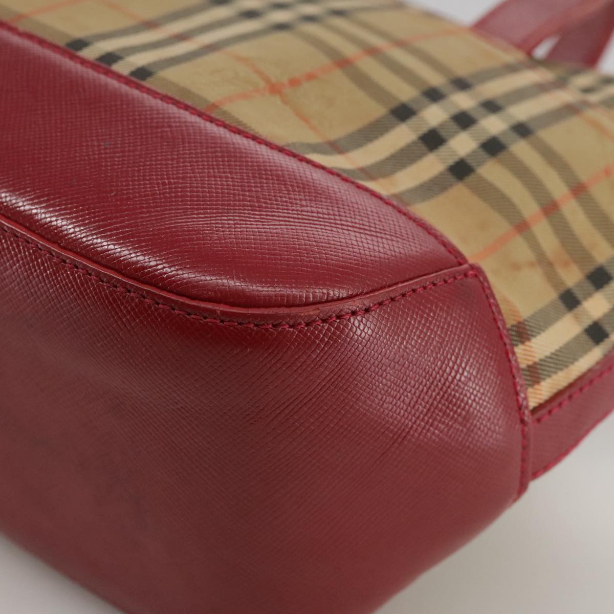 BURBERRY Nova Check Hand Bag Canvas Beige Red Auth 108752