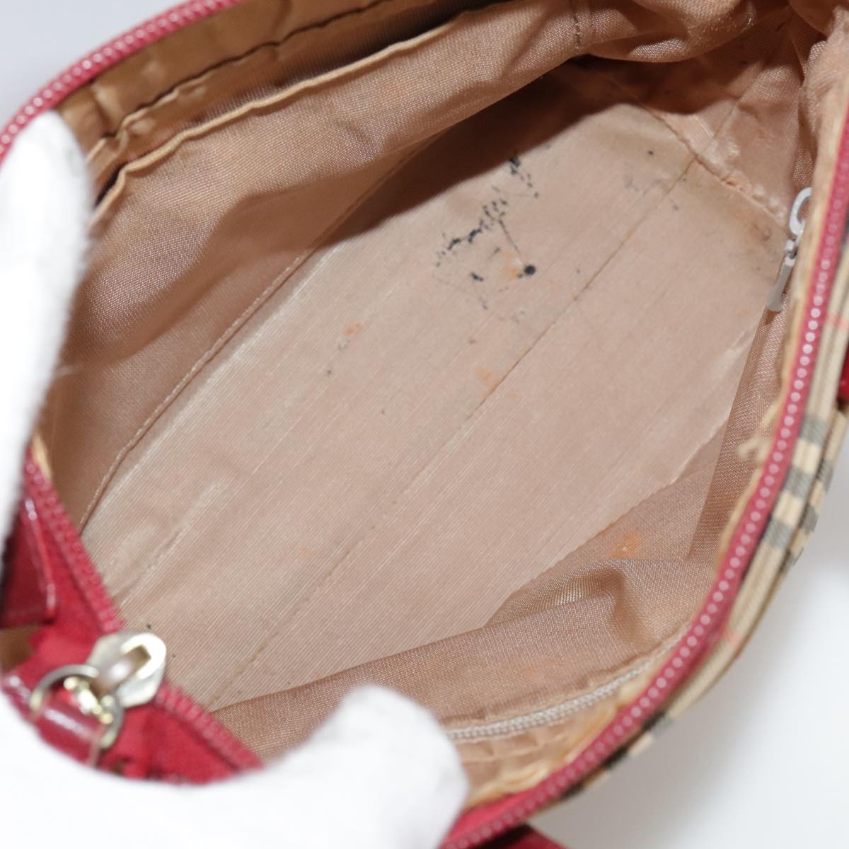 BURBERRY Nova Check Hand Bag Canvas Beige Red Auth 108752