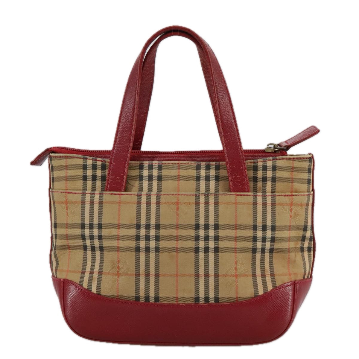 BURBERRY Nova Check Hand Bag Canvas Beige Red Auth 108752