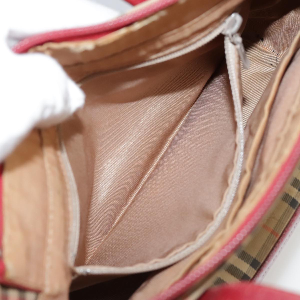 BURBERRY Nova Check Hand Bag Canvas Beige Red Auth 108752