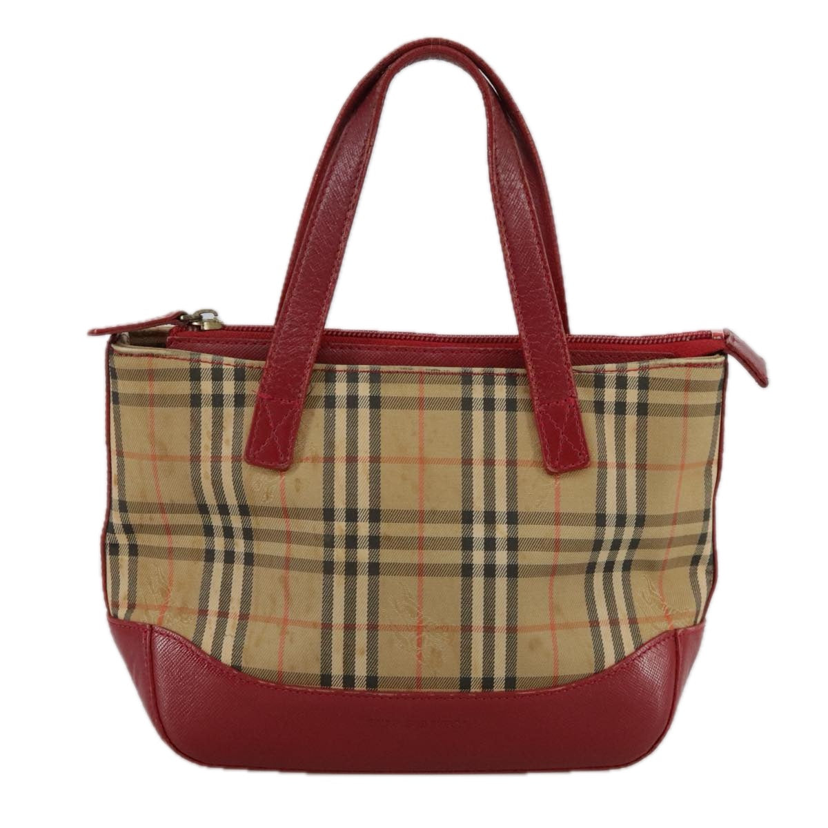 BURBERRY Nova Check Hand Bag Canvas Beige Red Auth 108752