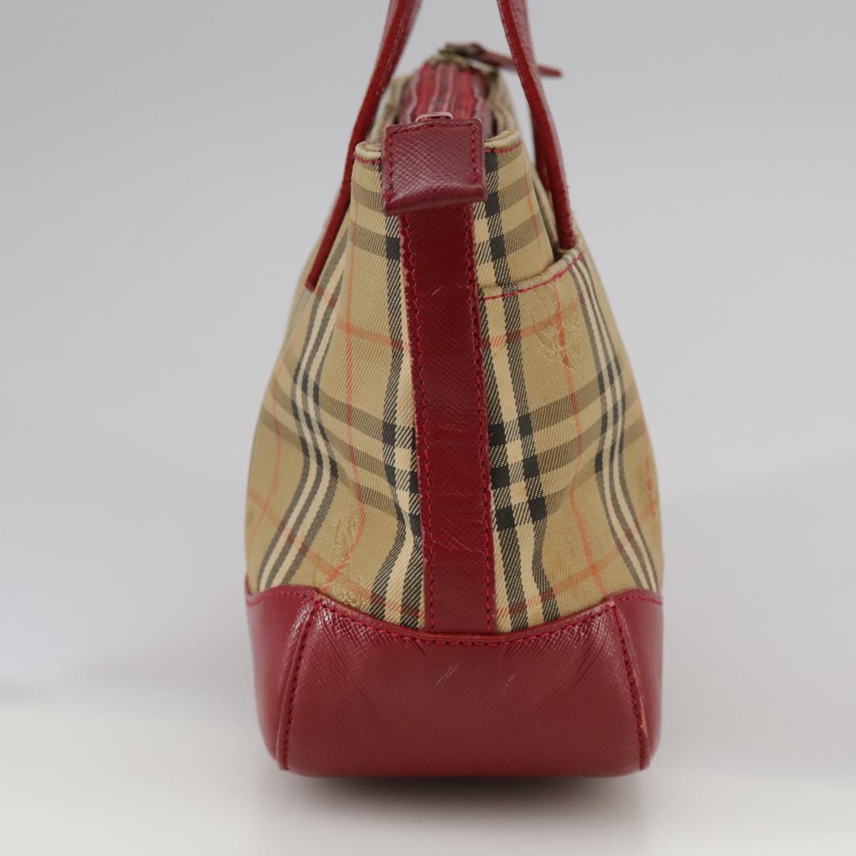 BURBERRY Nova Check Hand Bag Canvas Beige Red Auth 108752