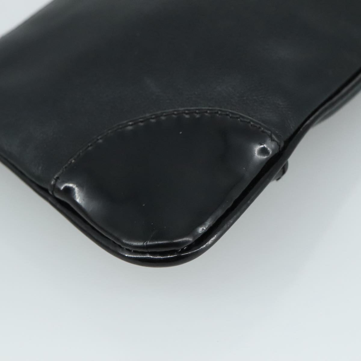 CHANEL Camelia Clutch Bag Lamb Skin Black Silver CC Auth 108816