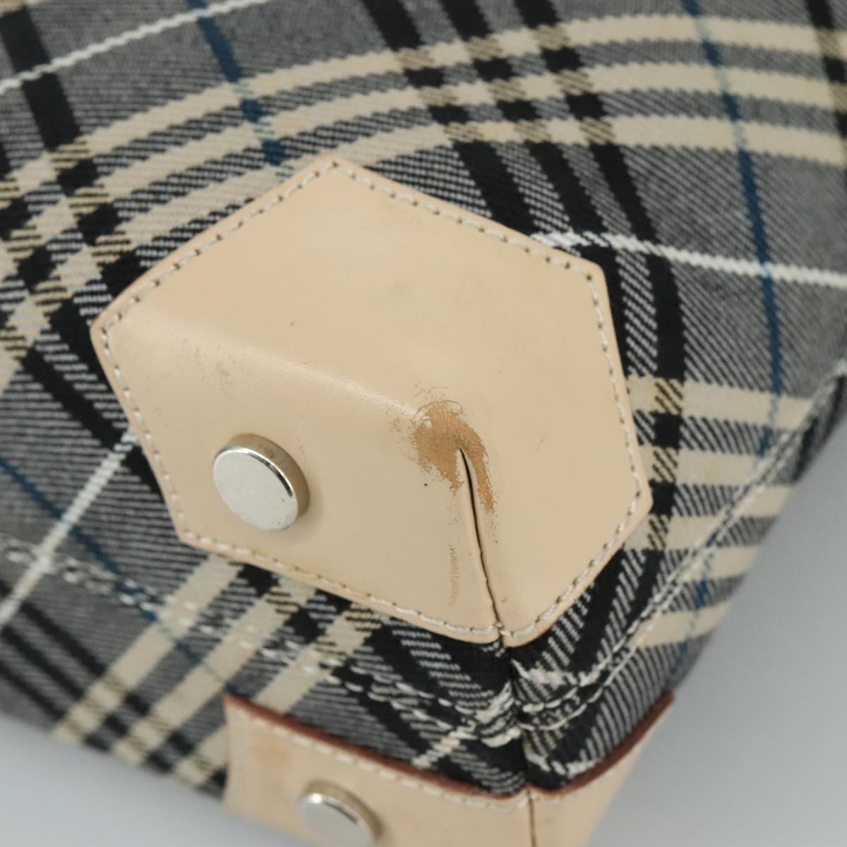 BURBERRY Nova Check Blue Label Tote Bag Canvas Navy Beige Silver Auth 108831