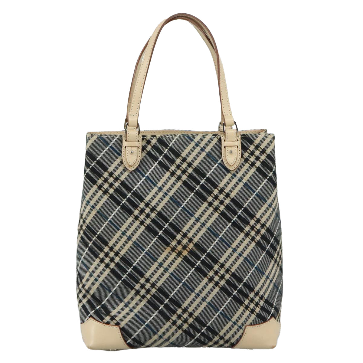 BURBERRY Nova Check Blue Label Tote Bag Canvas Navy Beige Silver Auth 108831