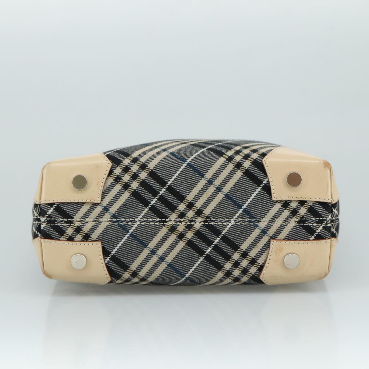 BURBERRY Nova Check Blue Label Tote Bag Canvas Navy Beige Silver Auth 108831