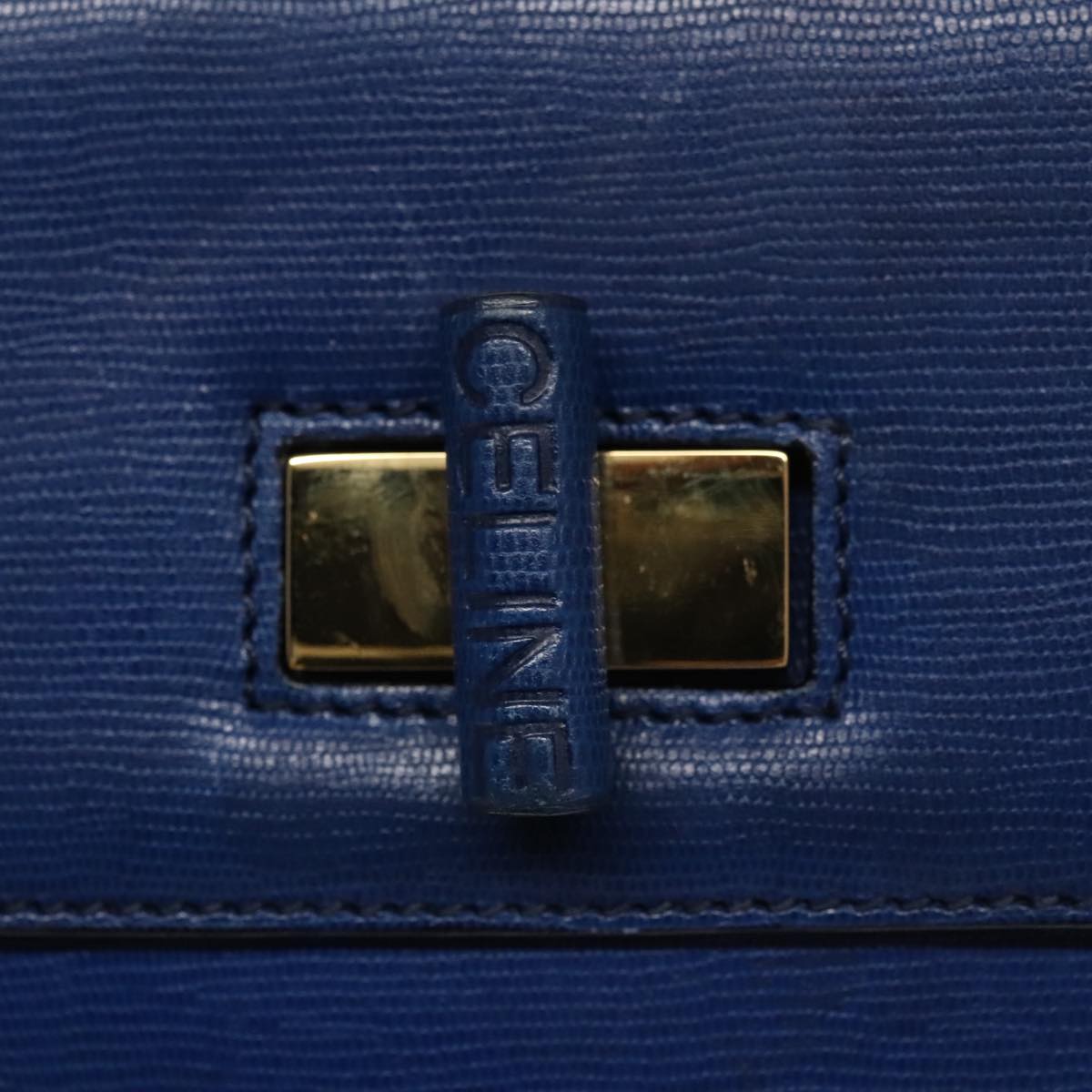 CELINE Hand Bag Leather 2way Blue Gold Auth 108868V