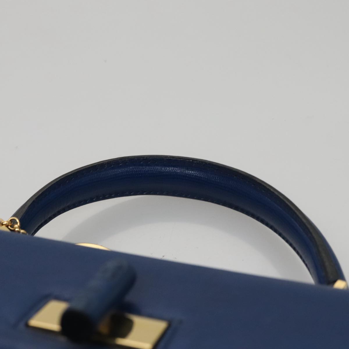 CELINE Hand Bag Leather 2way Blue Gold Auth 108868V