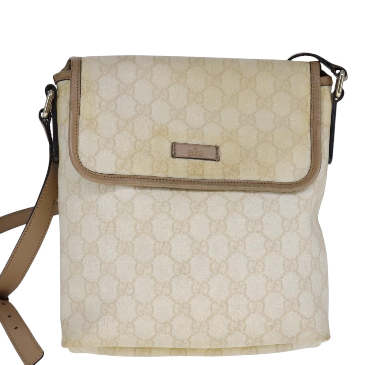 GUCCI GG Supreme Shoulder Bag PVC Beige Gold 223666 Auth 108900