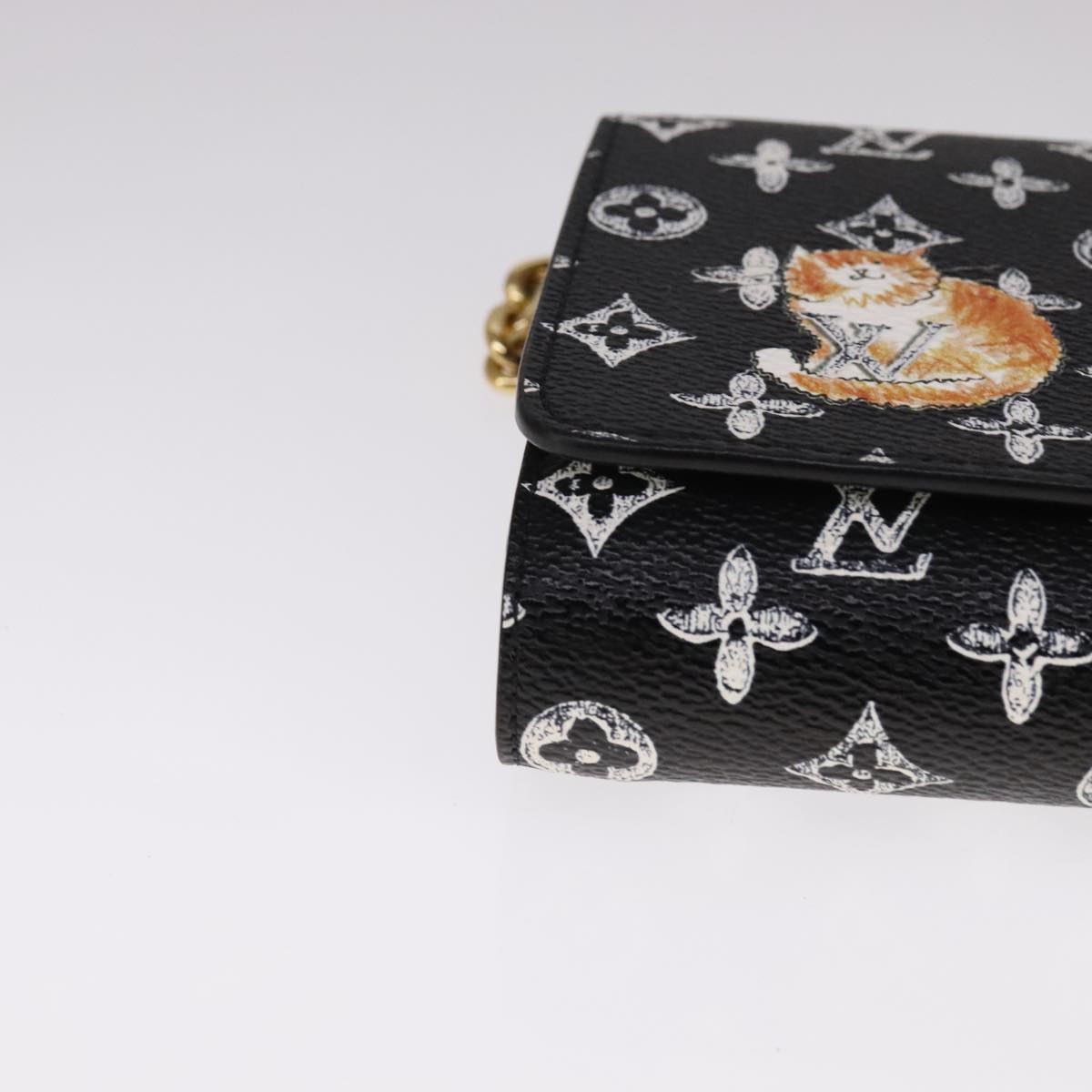 LOUIS VUITTON Monogram Catgram Portefeuille Chain Wallet Black M63888 108905S