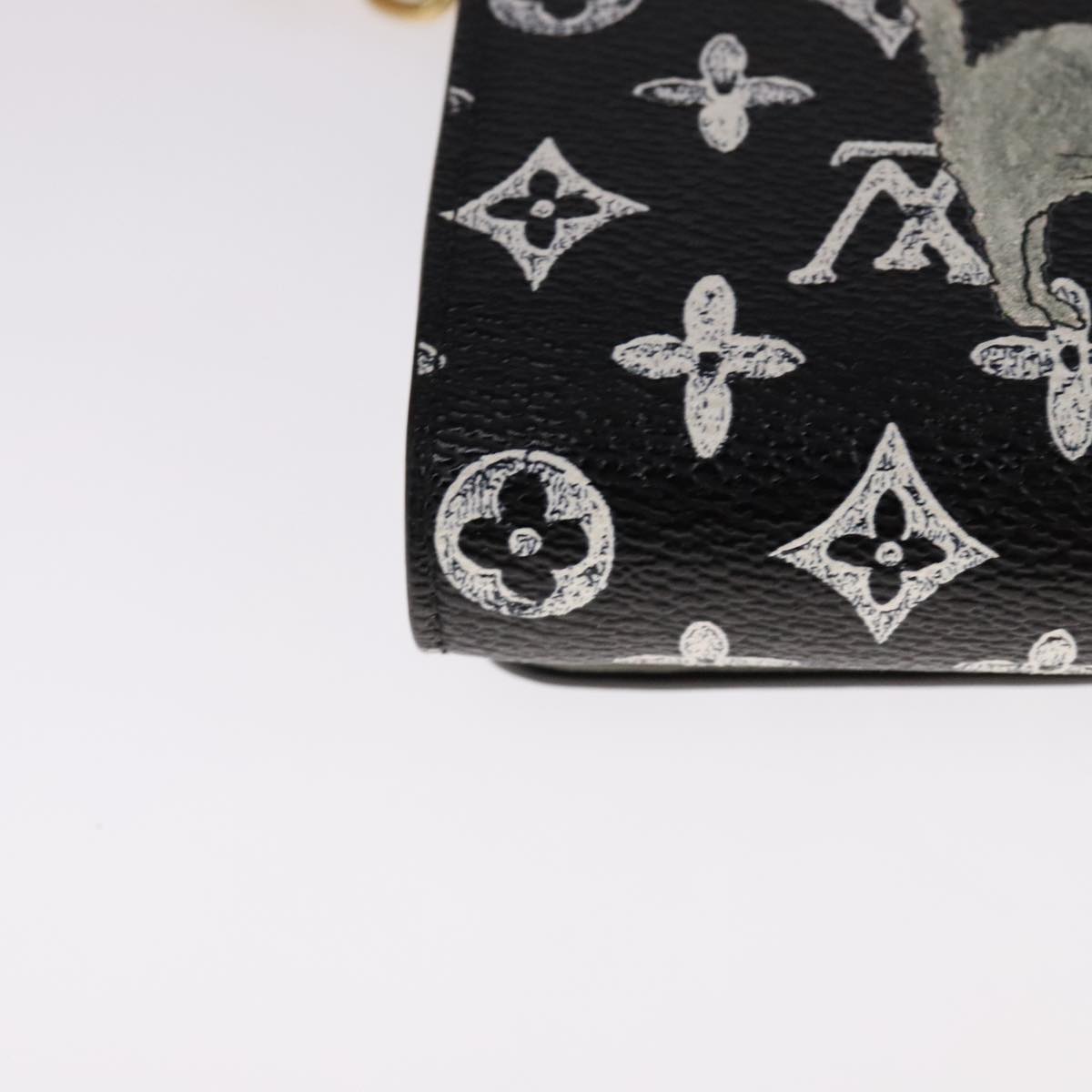 LOUIS VUITTON Monogram Catgram Portefeuille Chain Wallet Black M63888 108905S