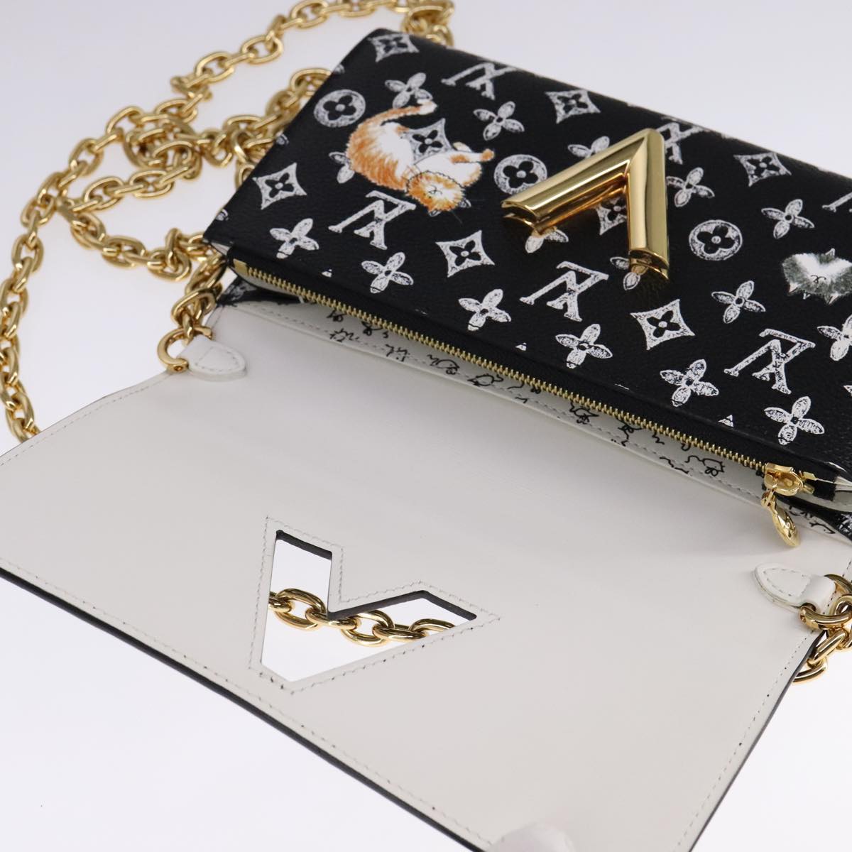 LOUIS VUITTON Monogram Catgram Portefeuille Chain Wallet Black M63888 108905S