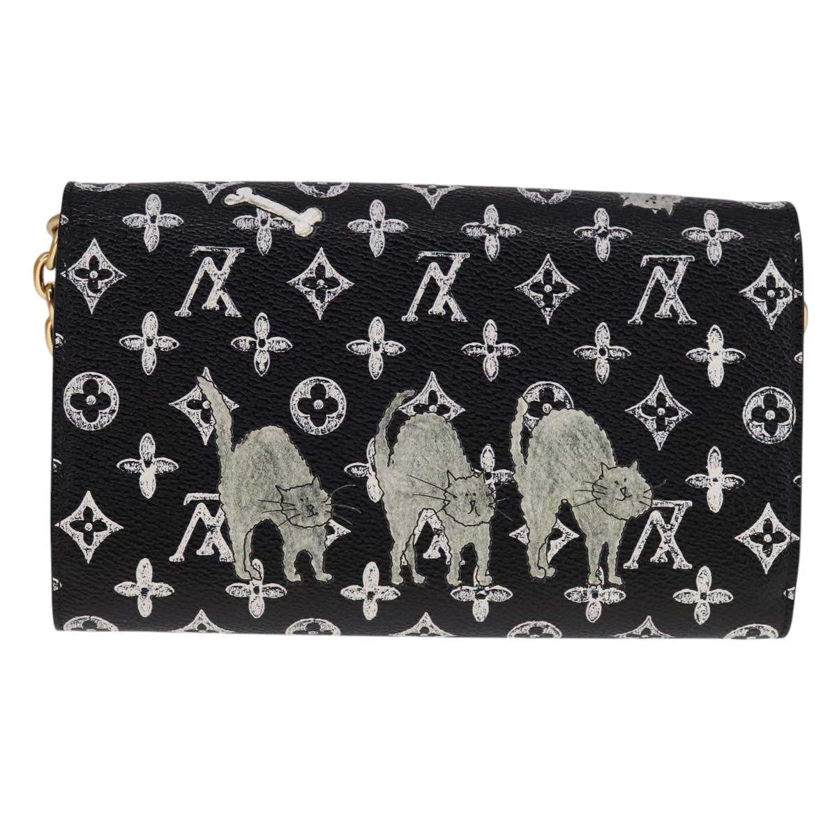 LOUIS VUITTON Monogram Catgram Portefeuille Chain Wallet Black M63888 108905S