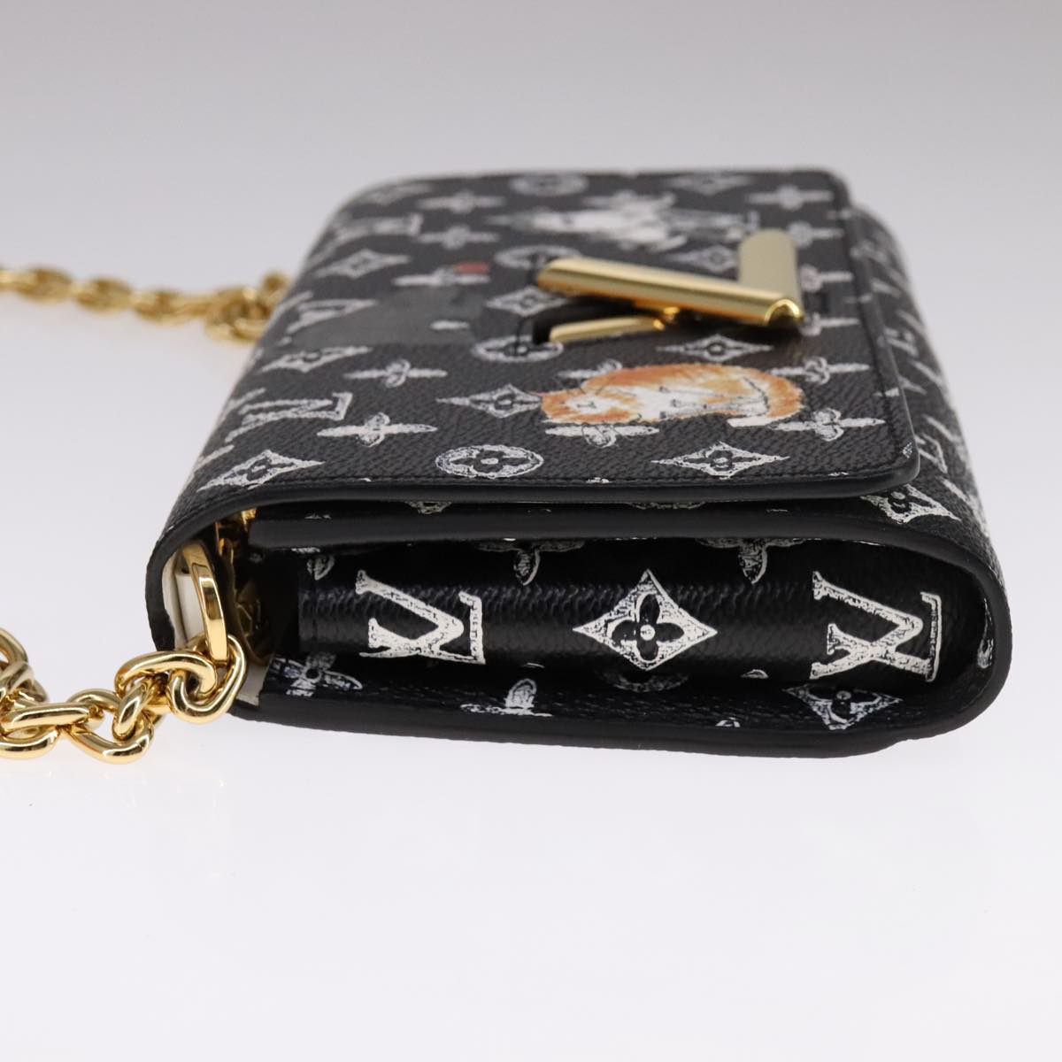 LOUIS VUITTON Monogram Catgram Portefeuille Chain Wallet Black M63888 108905S