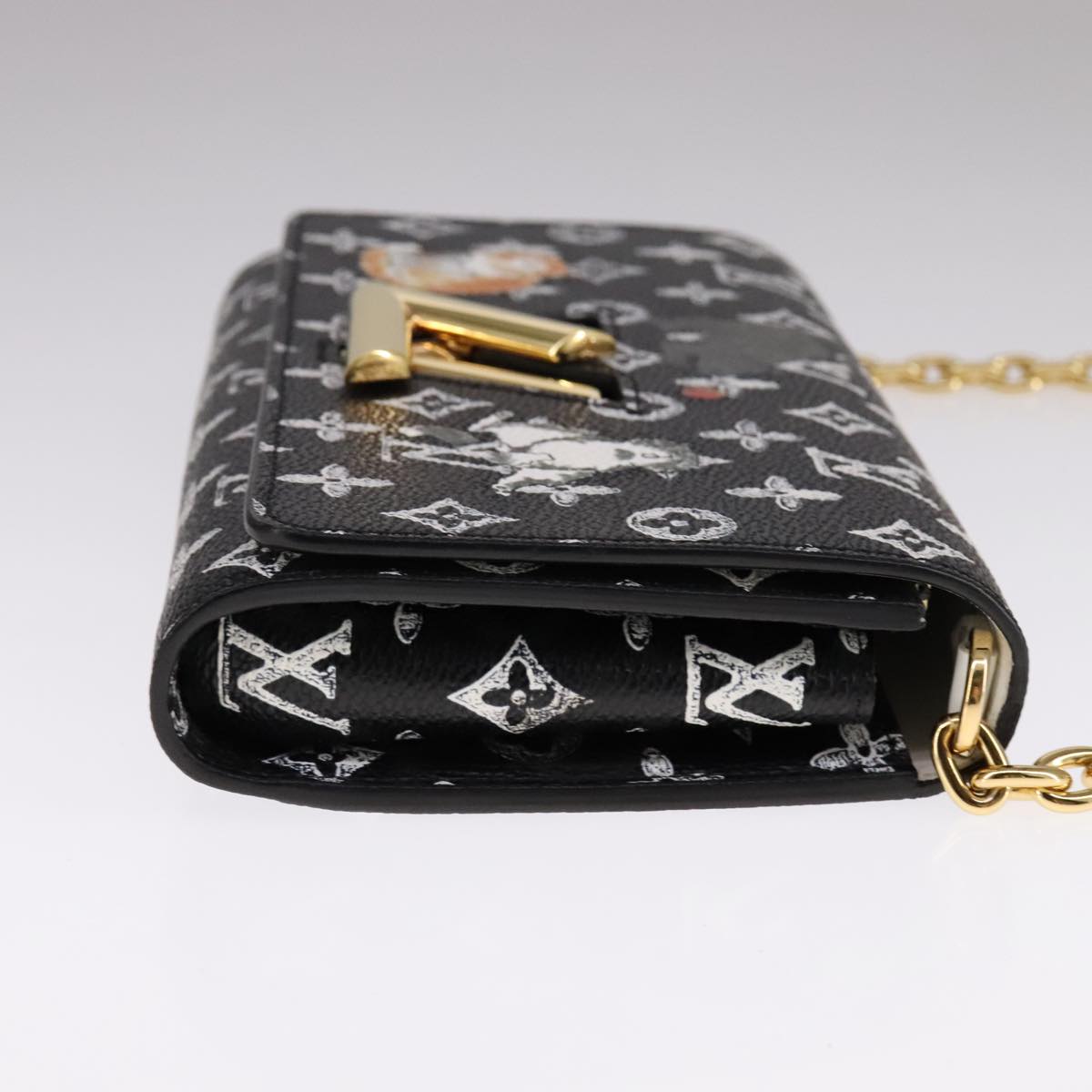 LOUIS VUITTON Monogram Catgram Portefeuille Chain Wallet Black M63888 108905S