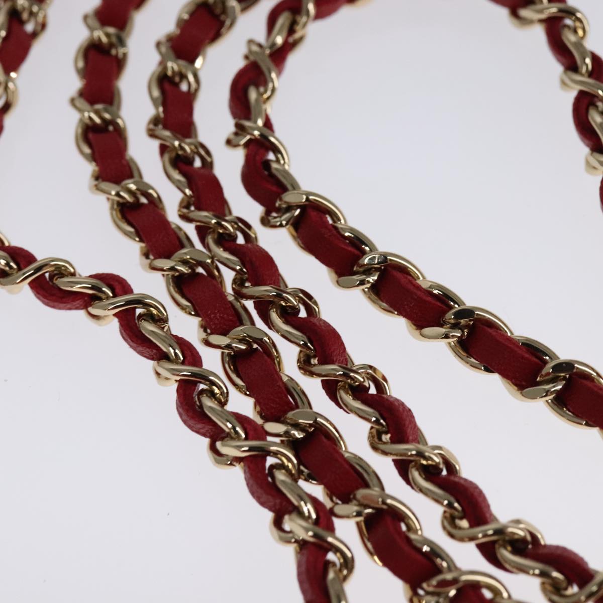 CHANEL Small Box Matelasse Chain Pouch Lamb Skin Red CC Auth 108916AV