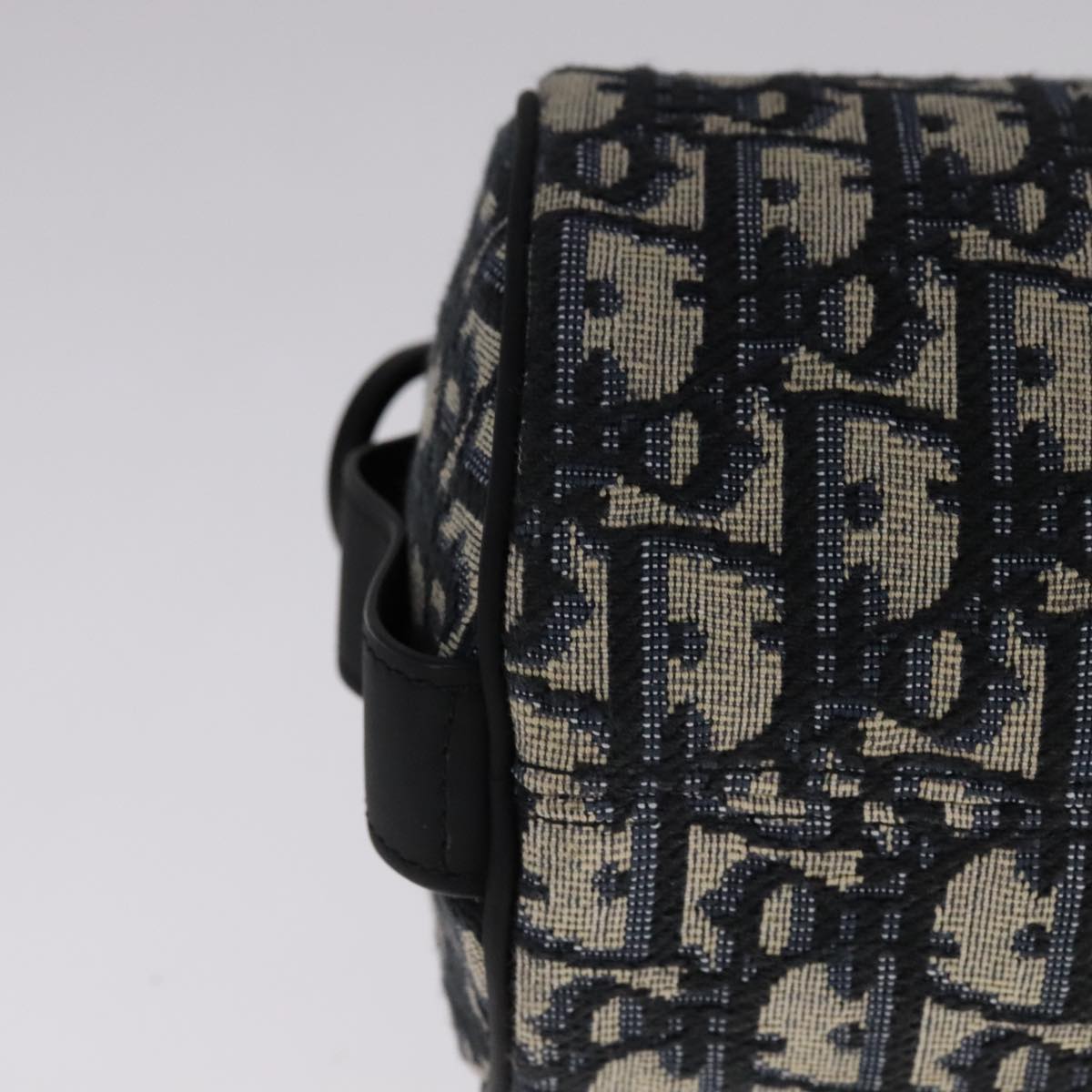 Christian Dior Trotter Canvas Oblique Rabbit Shoulder Bag Navy Auth 108919A