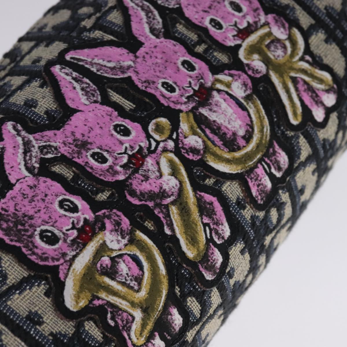 Christian Dior Trotter Canvas Oblique Rabbit Shoulder Bag Navy Auth 108919A