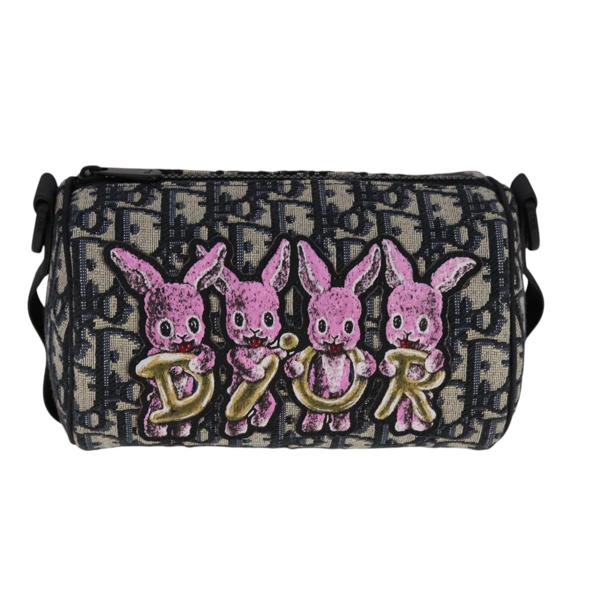 Christian Dior Trotter Canvas Oblique Rabbit Shoulder Bag Navy Auth 108919A