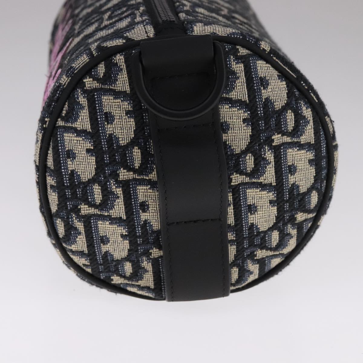 Christian Dior Trotter Canvas Oblique Rabbit Shoulder Bag Navy Auth 108919A