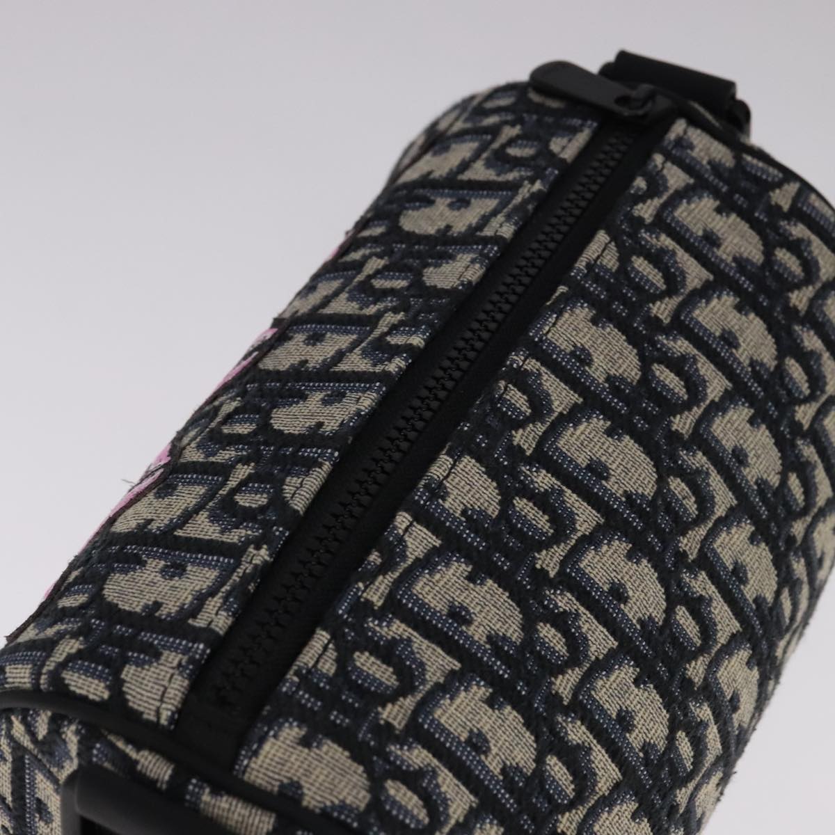 Christian Dior Trotter Canvas Oblique Rabbit Shoulder Bag Navy Auth 108919A