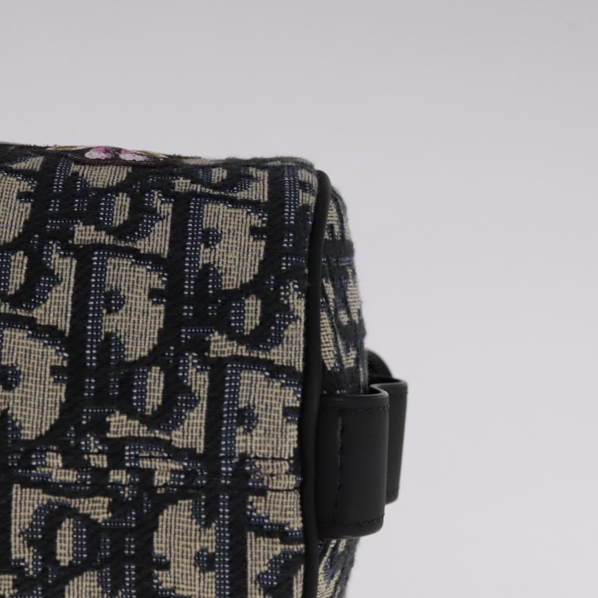 Christian Dior Trotter Canvas Oblique Rabbit Shoulder Bag Navy Auth 108919A