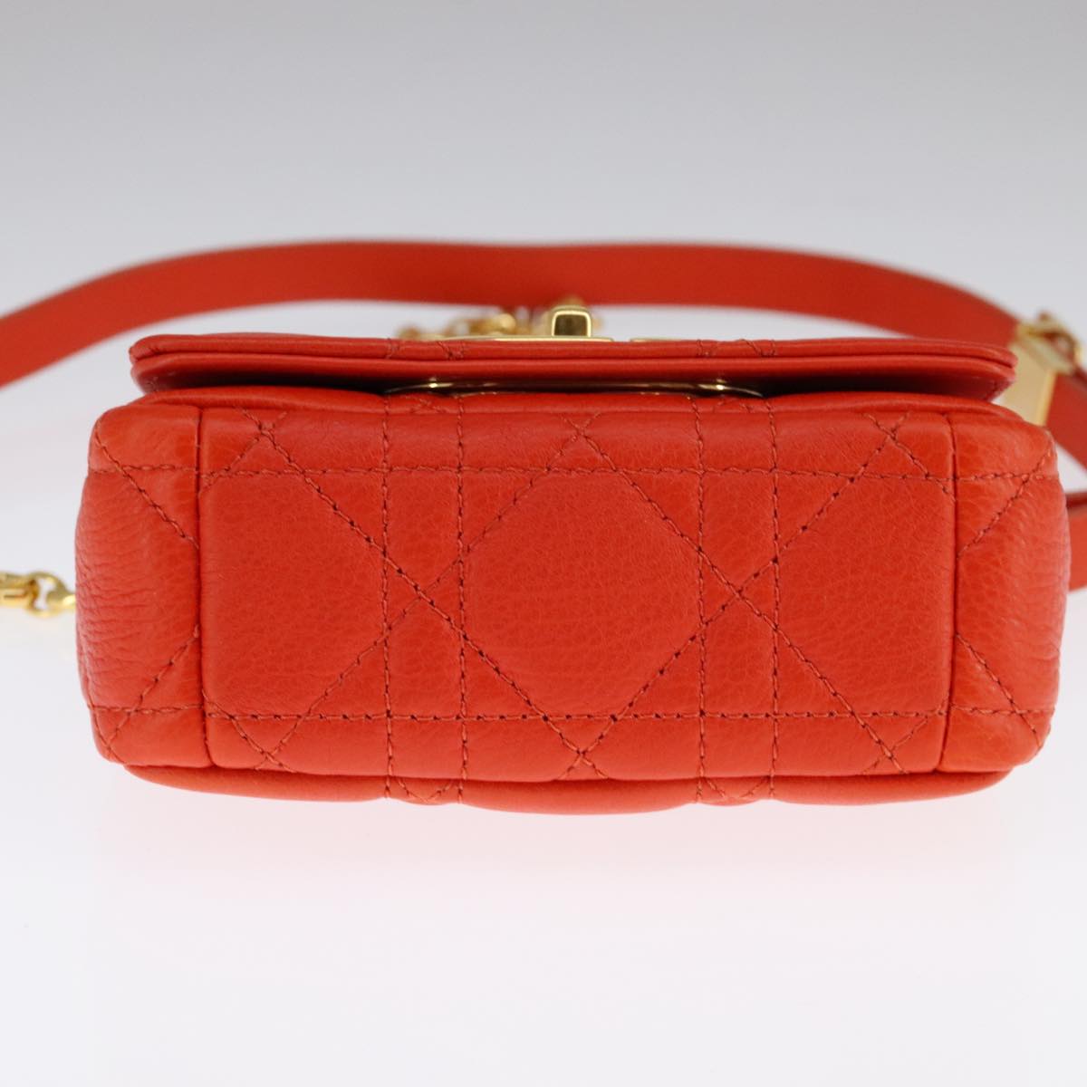 Christian Dior Caro Micro Chain Canage Shoulder Bag Leather Orange Auth 108920SAM