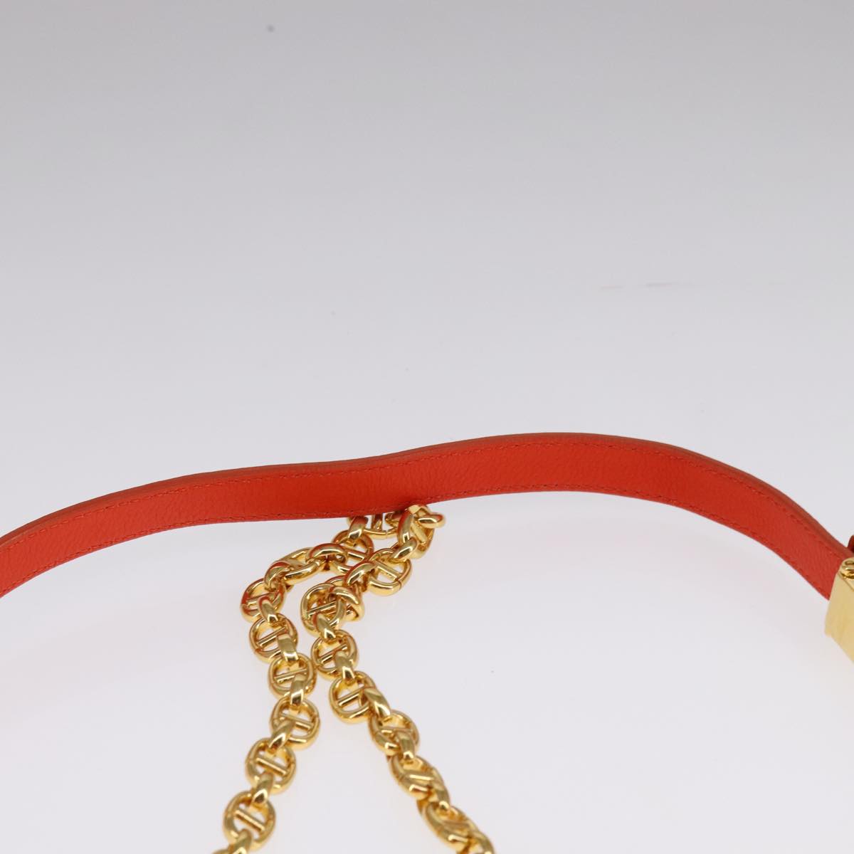 Christian Dior Caro Micro Chain Canage Shoulder Bag Leather Orange Auth 108920AM