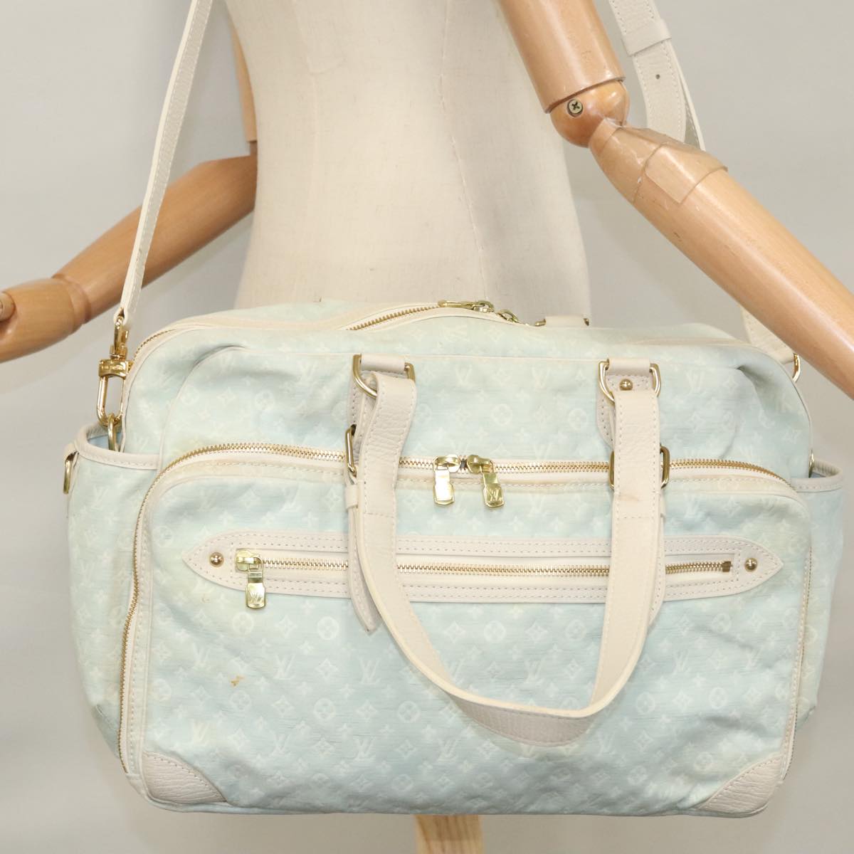 LOUIS VUITTON Monogram Mini Lin Sac Arange Mothers Bag Blue M95256 Auth 108921