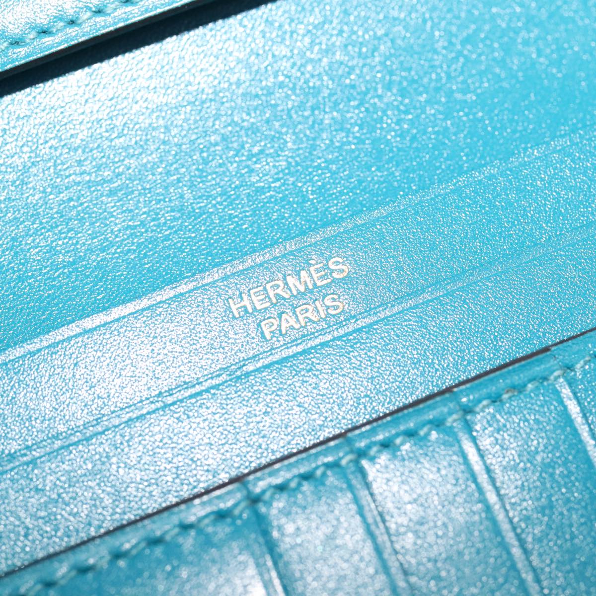 HERMES Bearn Compact Wallet Leather Blue Auth 108926